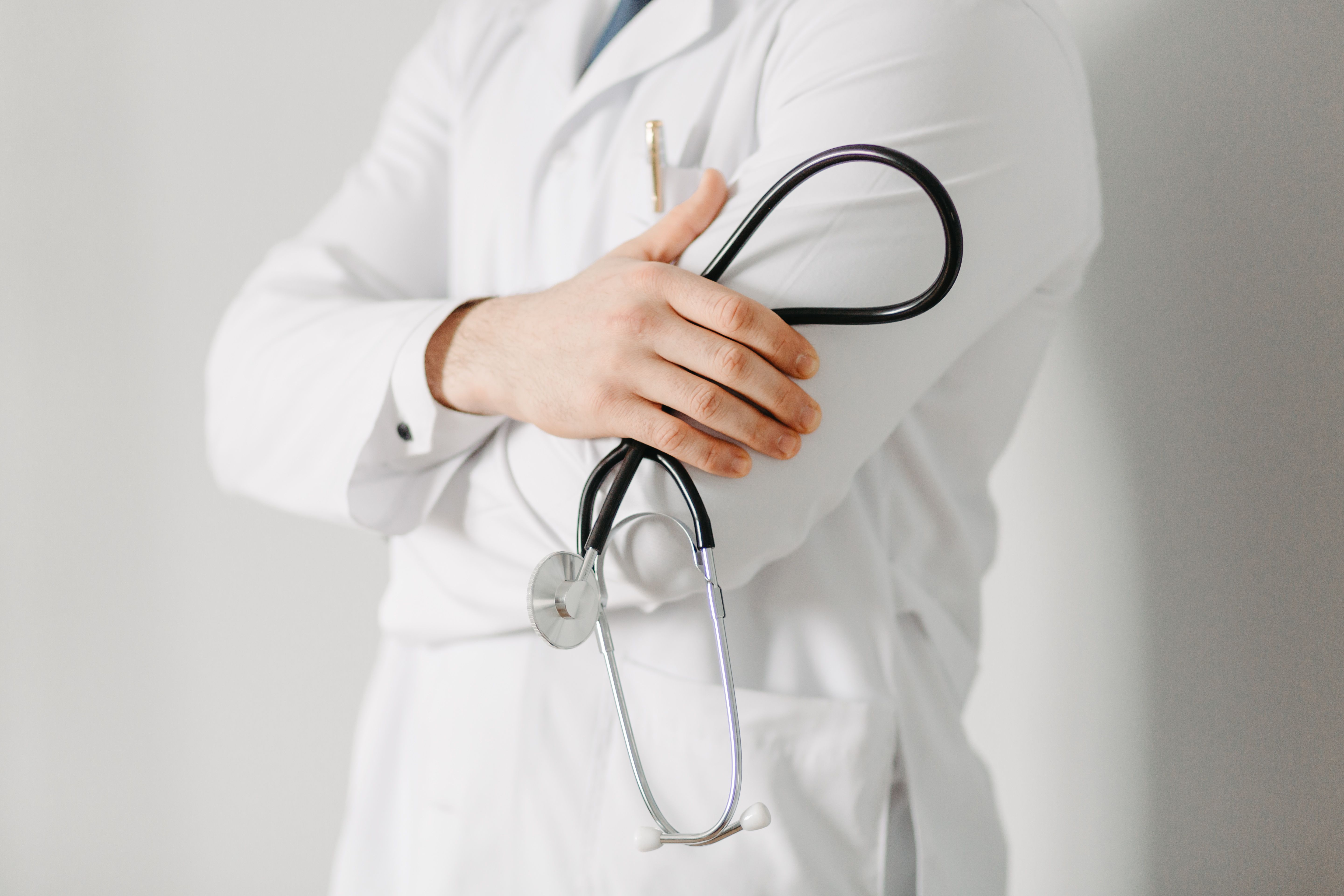 Portrait Friendly Doctor Isolated Gray