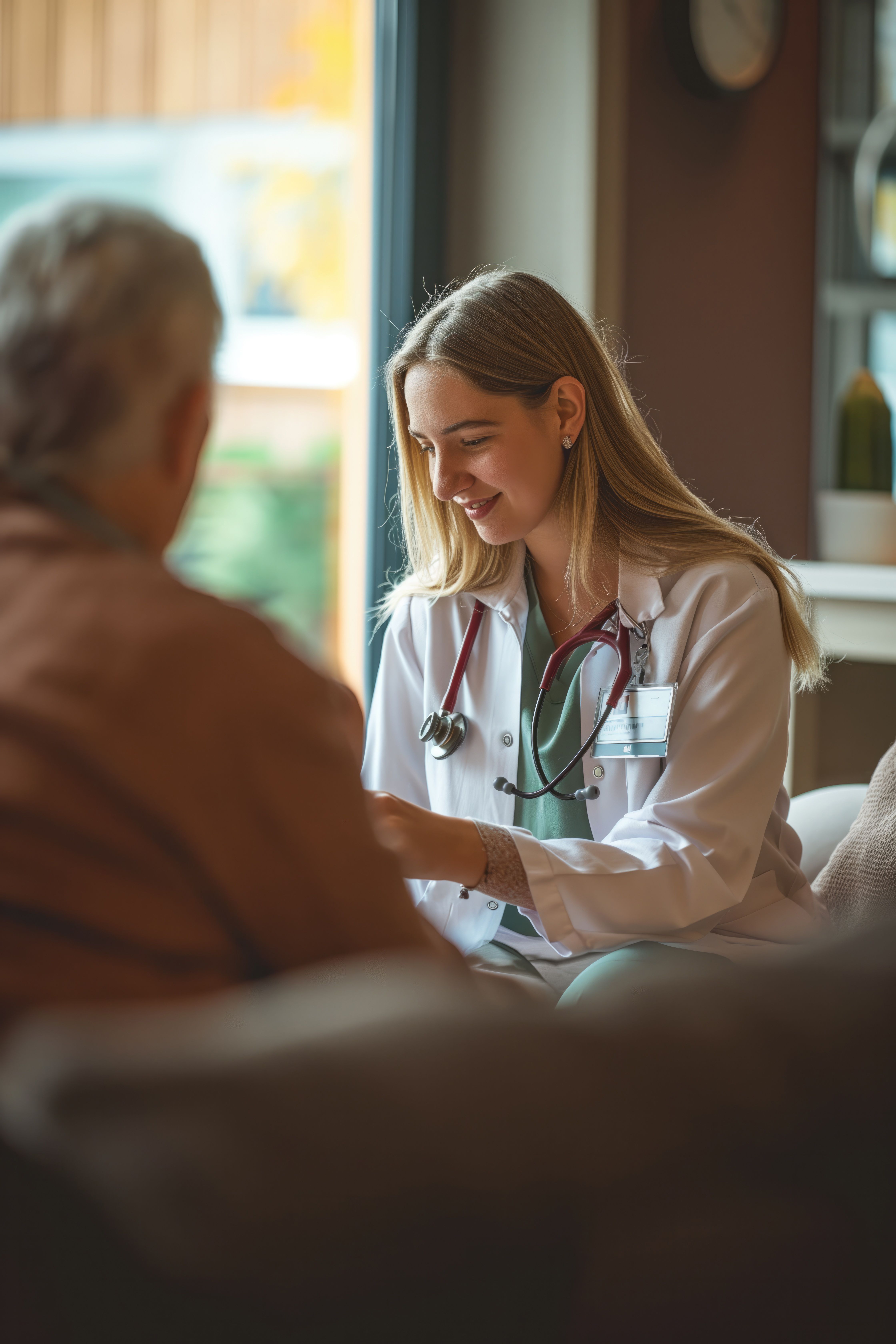 Realistic Scene With Health Worker Taking Care Elderly Patient