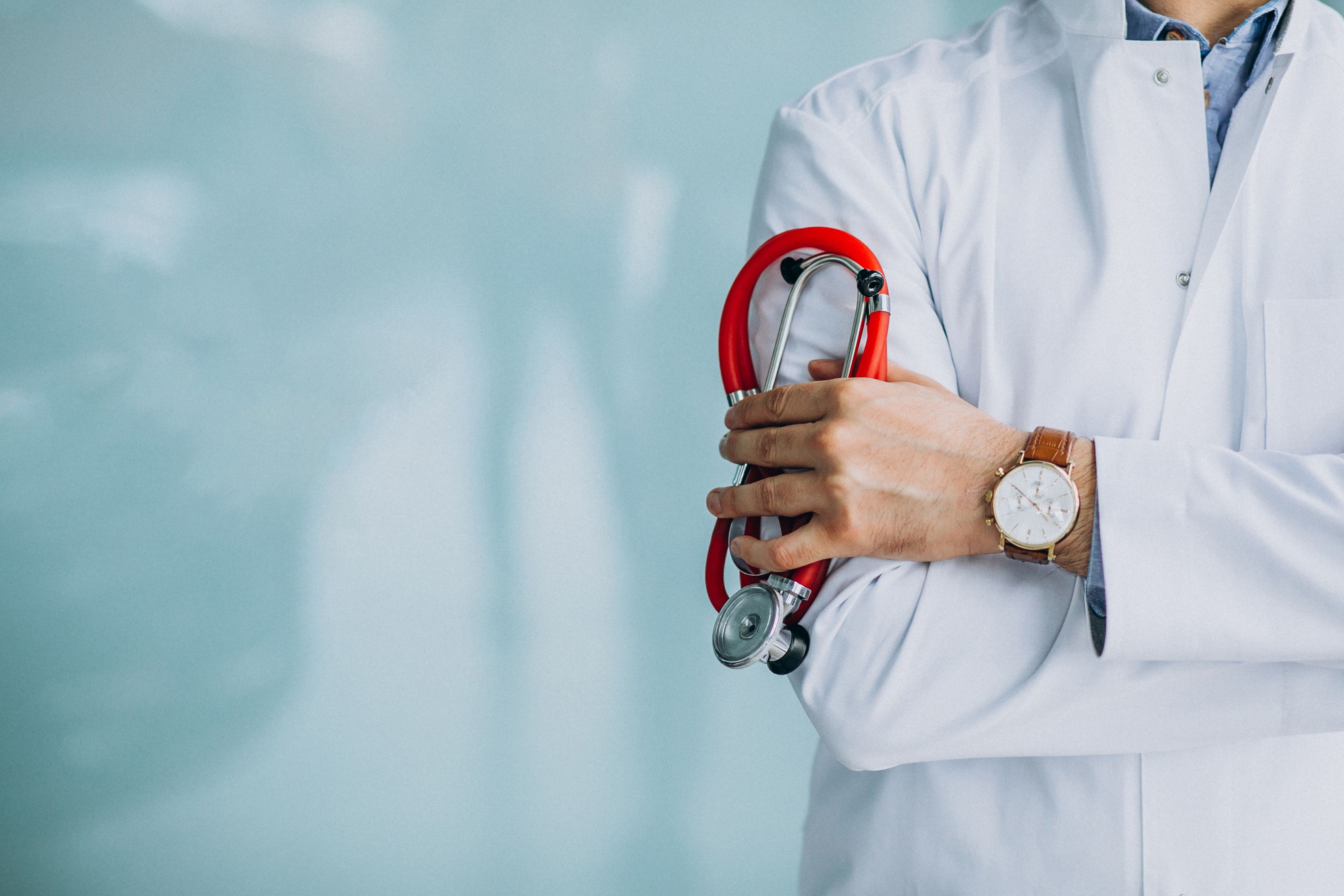 Young Handsome Physician Medical Robe With Stethoscope