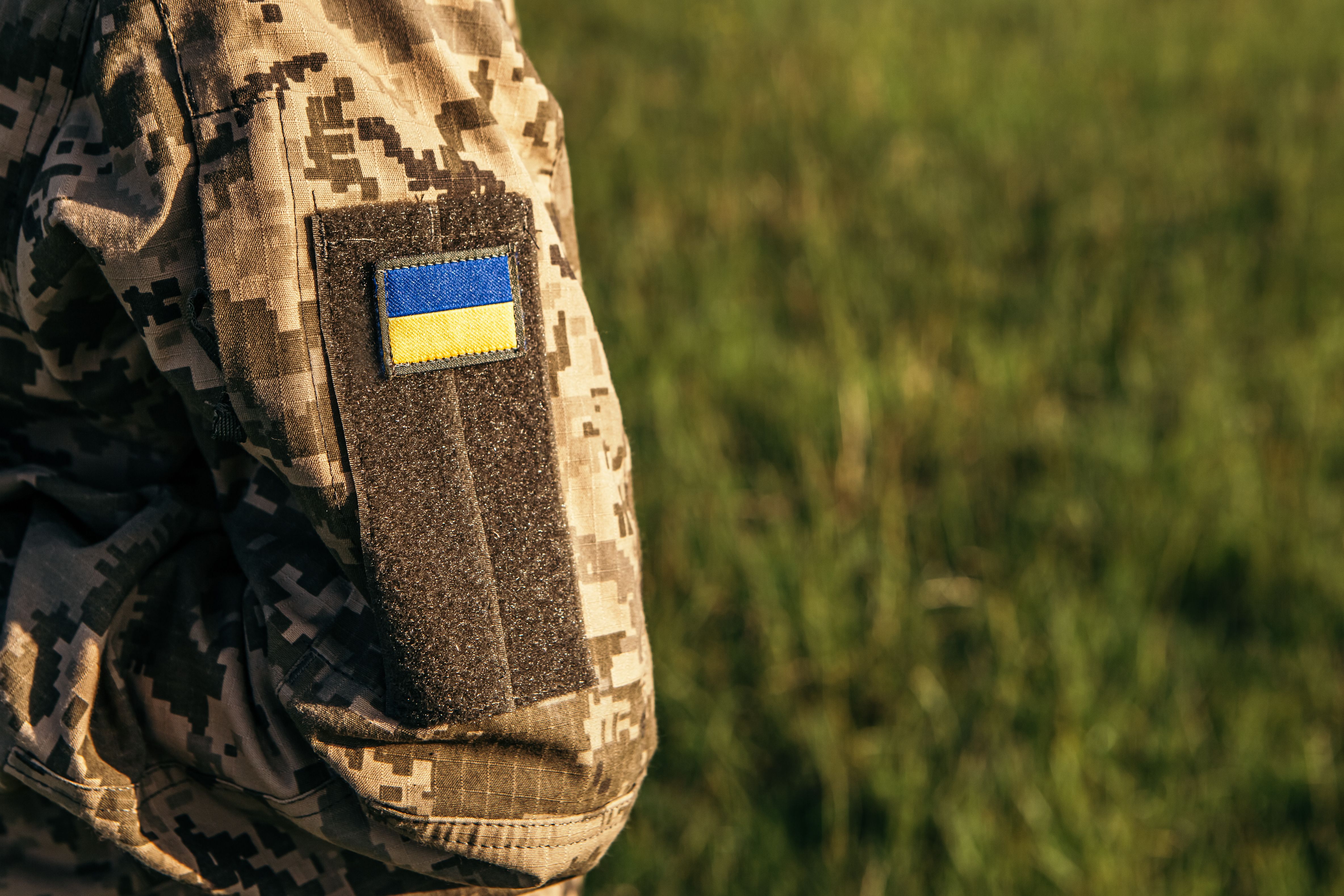 Close Up Velcro Patch With Flag Ukraine Military Uniform Soldiers Arm1
